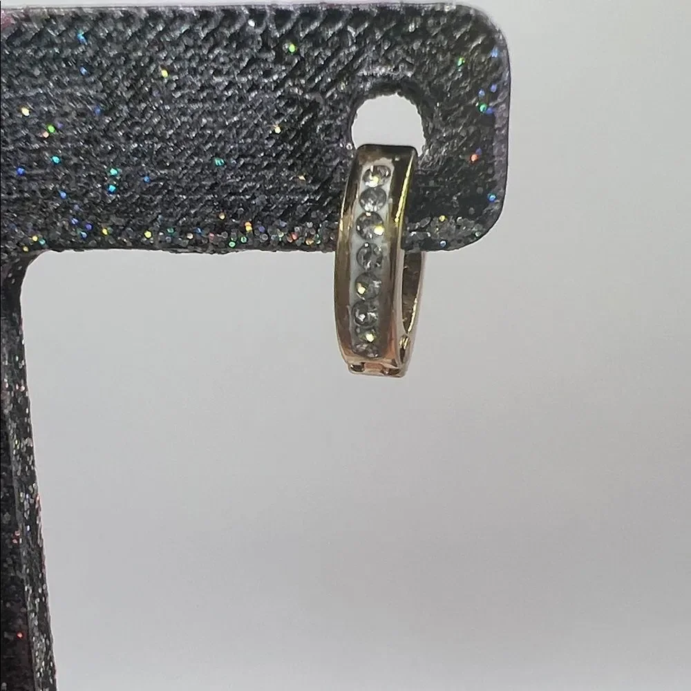 Small Goldtone  Stainless Steel  Hoop Earrings with Rhinestone Accent - New!